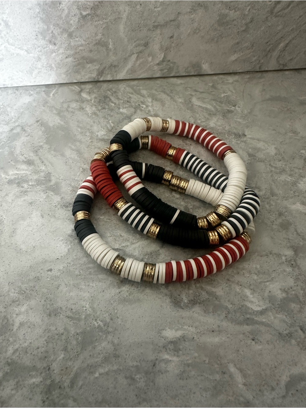 Evereve Red, Black & White Stackable Beaded Bracelets with Gold Accents